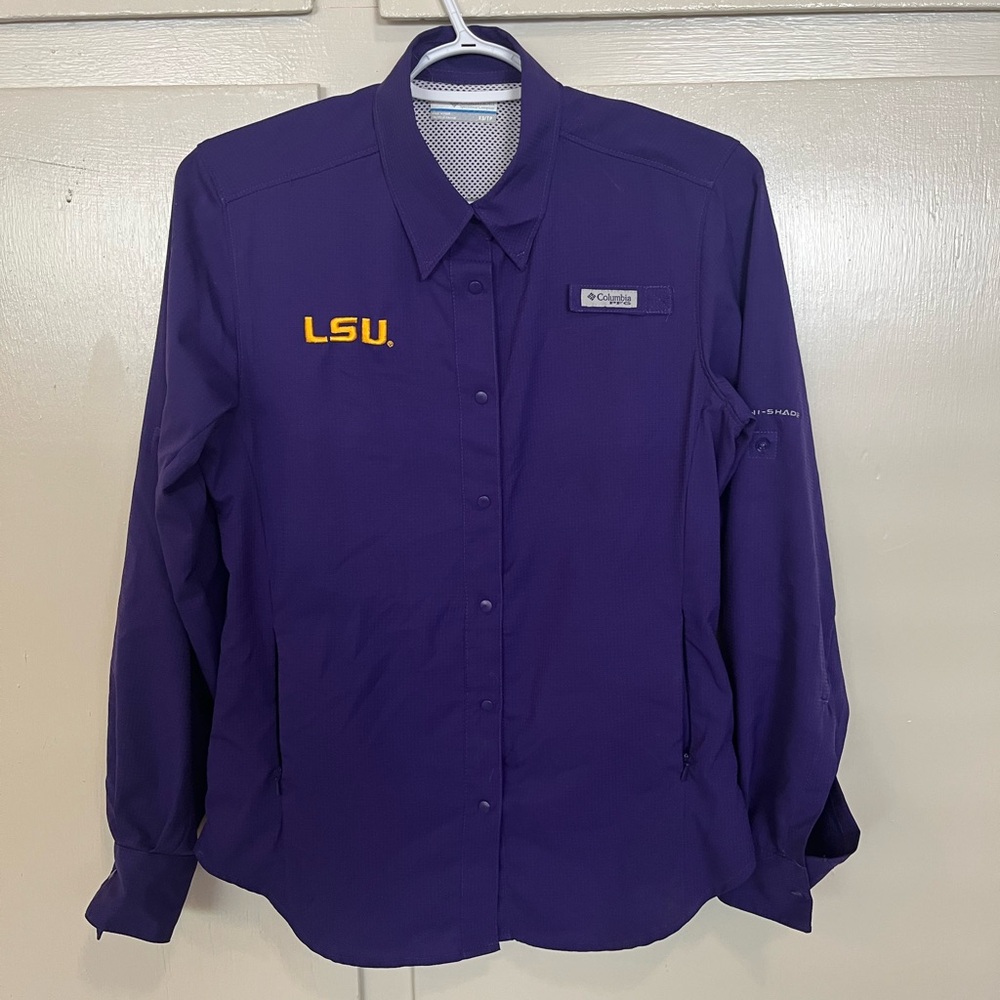 LSU PFG Columbia fishing snap button down long sleeve shirt.